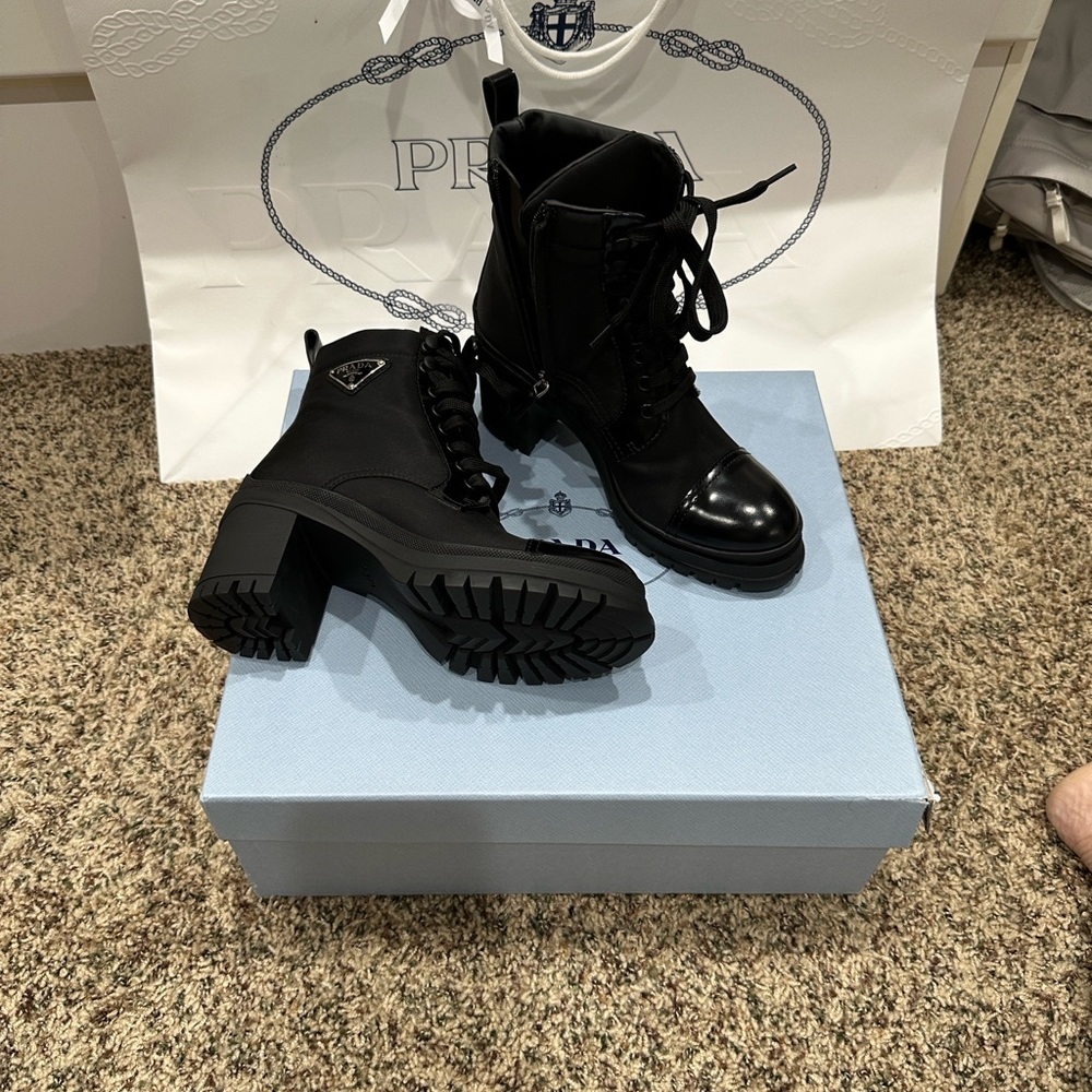 Prada Women's Black Heeled Lace-Up Boots - Picture 4 of 4